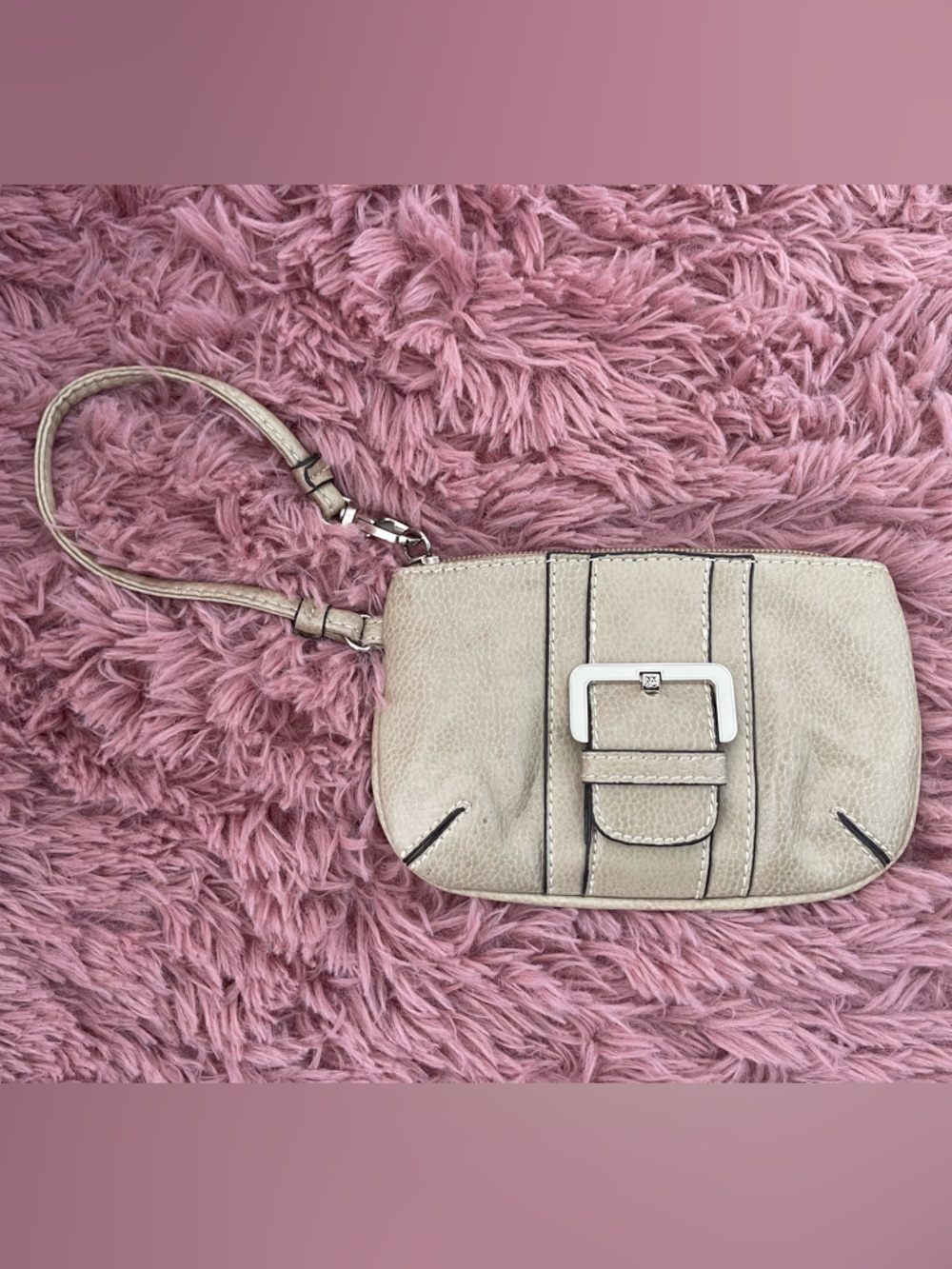 New York & Company Cream Wristlet with Buckle Accent